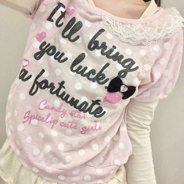 헤이세이 연핑크 도트 쥬얼 탑 레이스 히메갸루 땡땡이