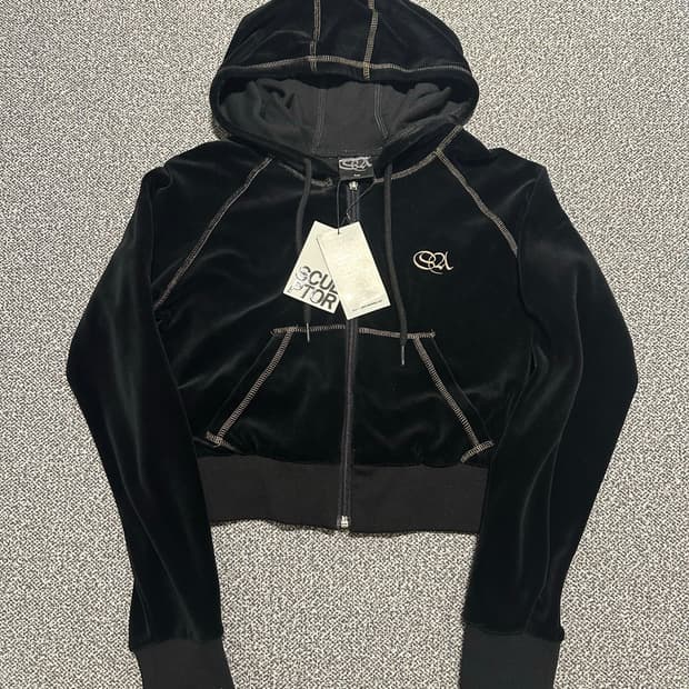 스컬프터 Velour Crop 집업 Hoodie Black 새상품 S