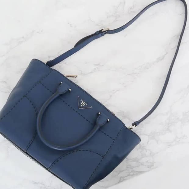 [정품] 프라다 사피아노 패치워크 토트&크로스백 네이비 레더