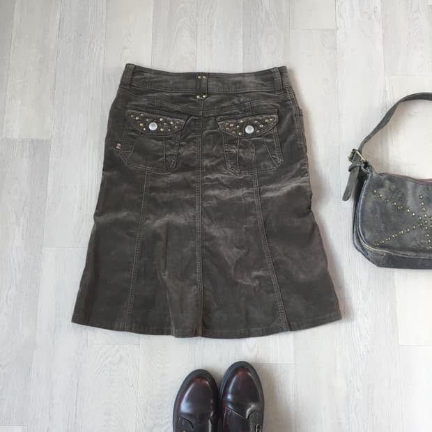 jpn vintage brown stud pocket cargo midi