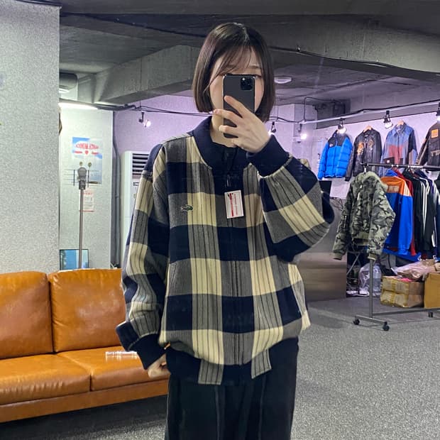 라코스테 울 체크 블루종 자켓 B3523