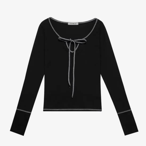 미레코 stitch ribbon T black