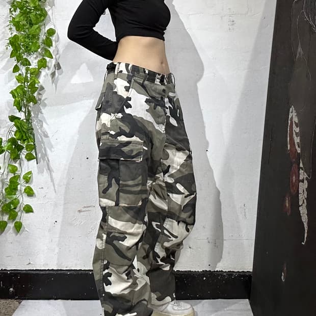 빈티지 밀리터리 카모 와이드 카고 팬츠 군대 바지 