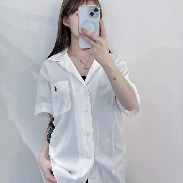 폴로랄프로렌 qr 네이비포니 화이트 반팔 셔츠