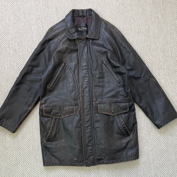 빈티지 양가죽 브라운 에이징 카 코트 