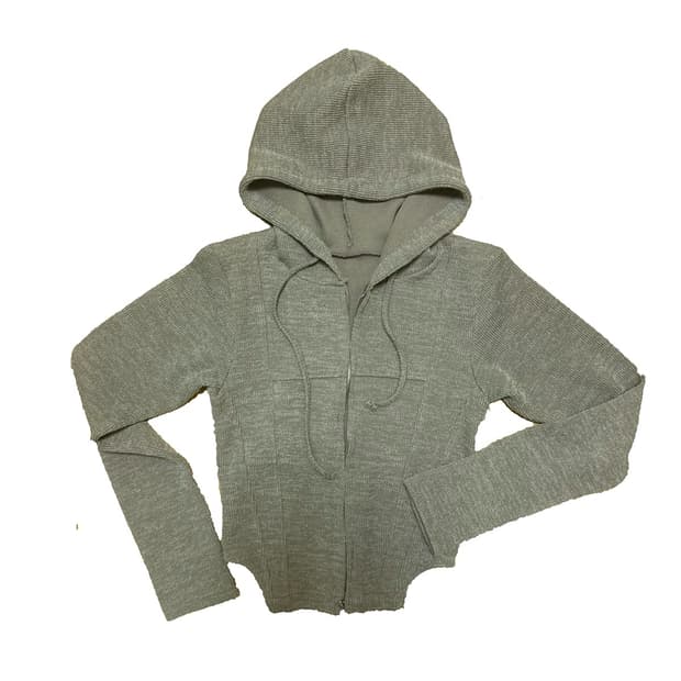 카키 골지 크롭 후드집업