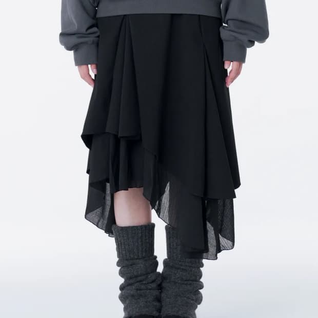 (새상품) 미세키서울 레이어드 언발란스 블랙 스커트