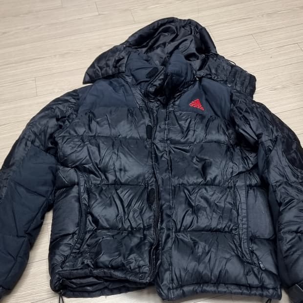 한국제 90s아디다스 블랙 오리털 패딩 후드 탈부착 가능(105)