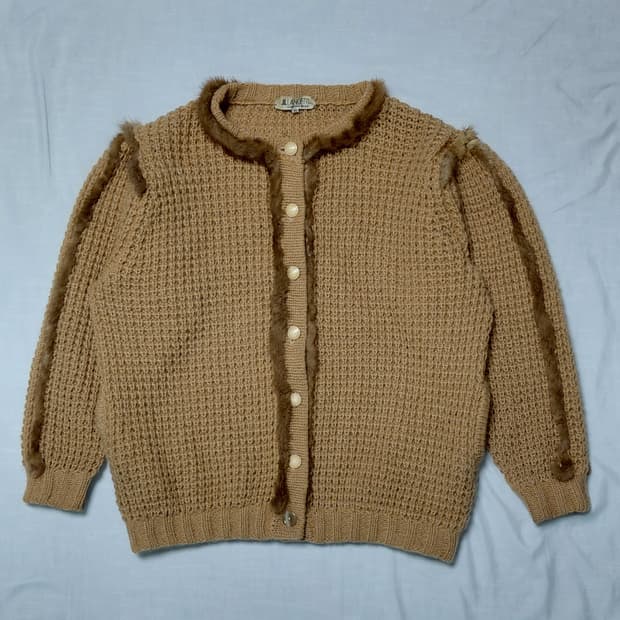 이탈리아 란체티(LANCETTI) 리얼 퍼 트리밍 울 가디건