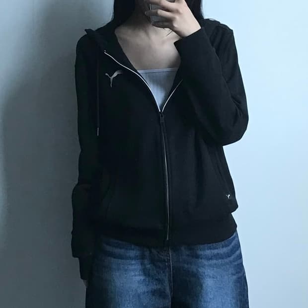 푸마 자수로고 블랙 후드집업