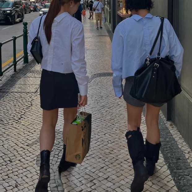 옴므걸즈 프론트백 크롭 셔츠