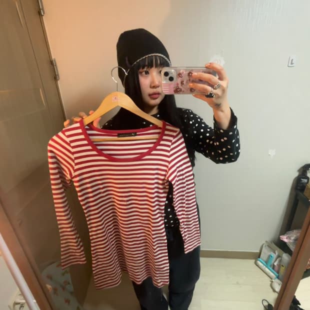 레드 스트라이프 티셔츠원피스