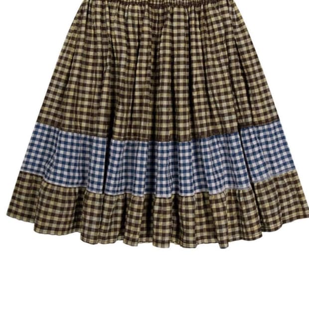 코이세이오 모리 체크 스커트 브라운 판매합니다
