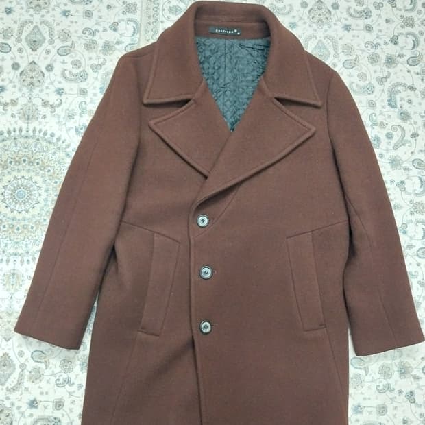 지오송지오 브라운 양가죽 배색 더블 코트 95