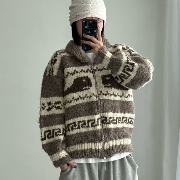 빈티지 웨일 코위찬 집업