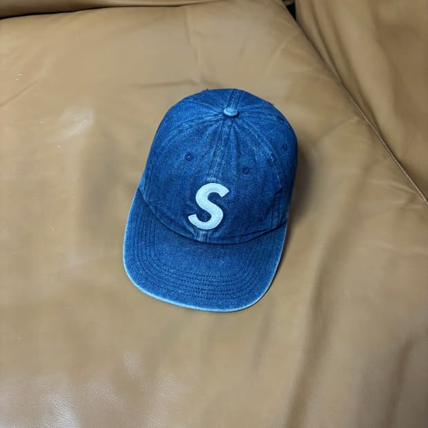 슈프림 S로고 6패널 볼캡 모자 워시드 데님