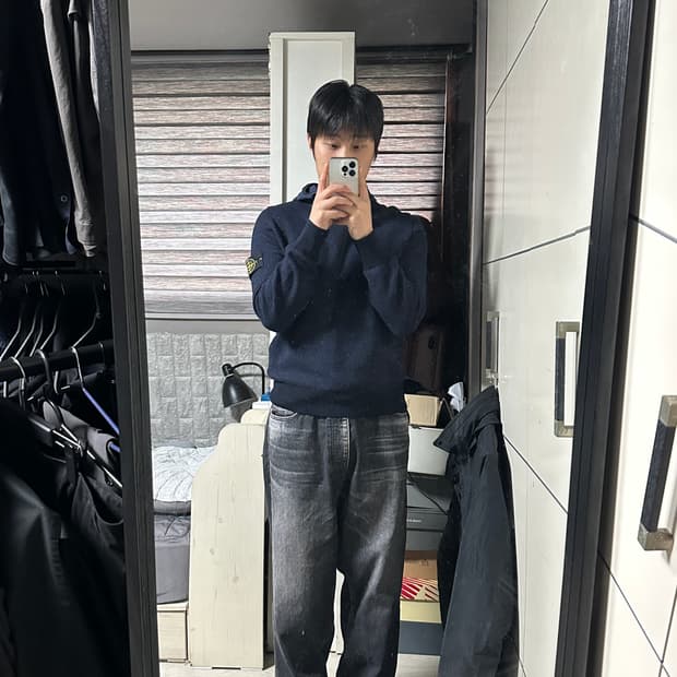 (백화점판) 스톤아일랜드 울 나일론 후디 집업 아노락 니트 L