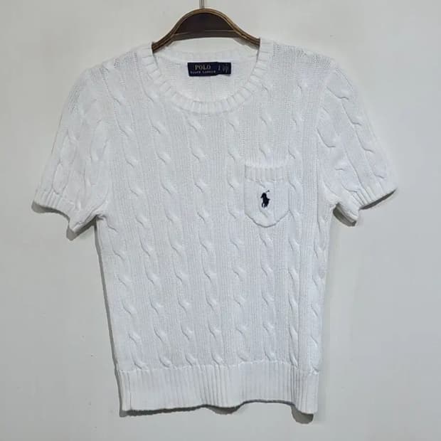 (S) 랄프로렌 폴로 케이블 반팔니트 화이트 꽈배기 스웨터 