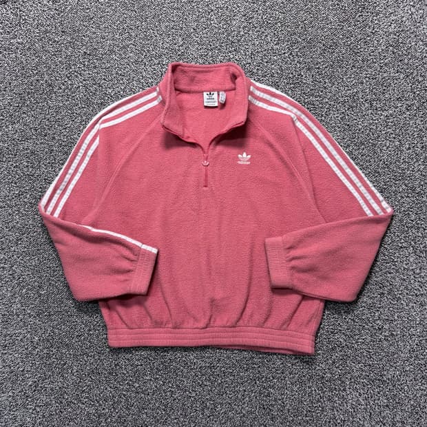 Name : 아디다스 시그니처로고 딸기우유 오버핏 반집업 후리스 :)