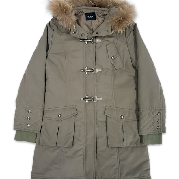 빈티지 RULE 카키 파이어맨 버클 퍼 패딩