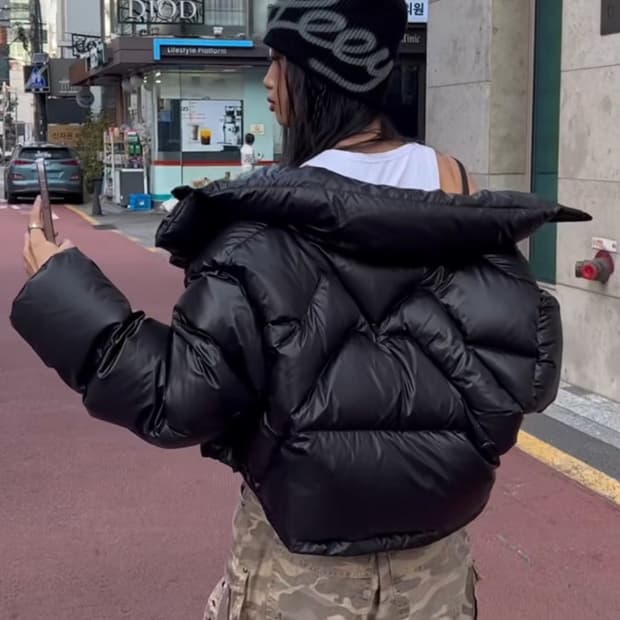 Leey 크롭 패딩 crop puffer