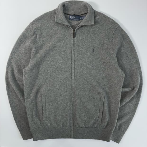 Polo  폴로 랄프로렌 신형 자수 울 그레이 니트 집업 