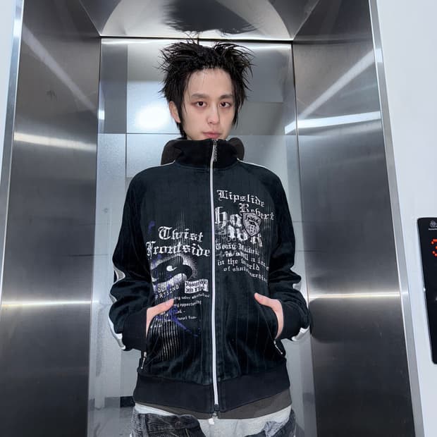 lettering velour zipup jacket