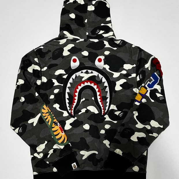 Bape 베이프 샤크 블랙 카모 후드집업 M-L