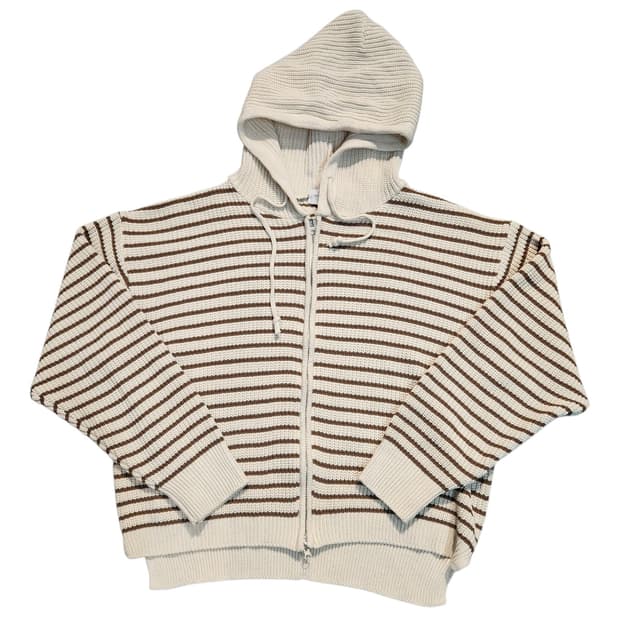 Weekend 핑거홀 스트라이프 후드 니트집업