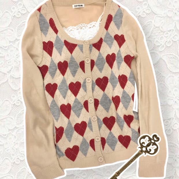 빈티지 하트 아가일 가디건