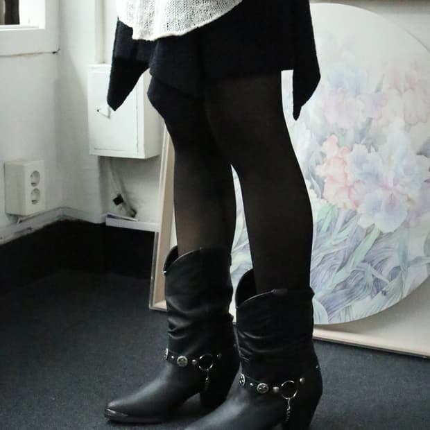 블랙 웨스턴 하네스 바이커 부츠 