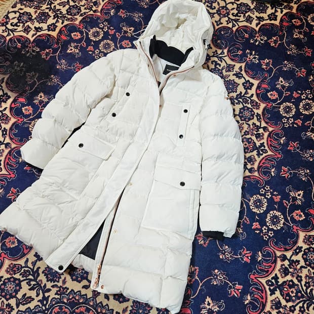 블랙야크 로즈골드 집업 화이트 후드 캐나다다운 