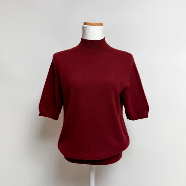 [캐시미어 100%] 반팔 버건디 하프넥 반폴라 니트 L