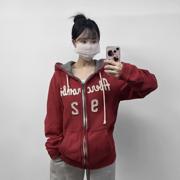 아베크롬비 스펠 로고 후드집업 딥레드