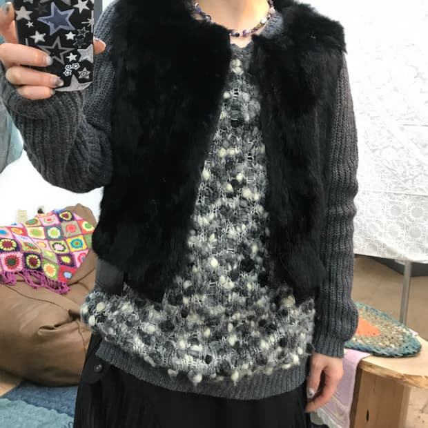 빈티지 여성 퍼 베스트 자켓 