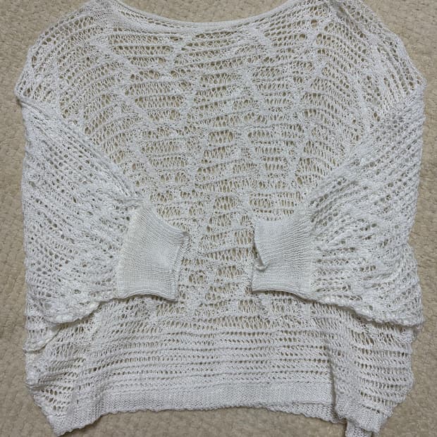 빈티지) 레이어드 가오리핏 화이트 그물 니트