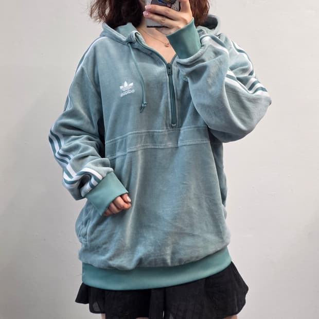 [프힙]2XL/아디다스 벨루어 후드 반집업 민트