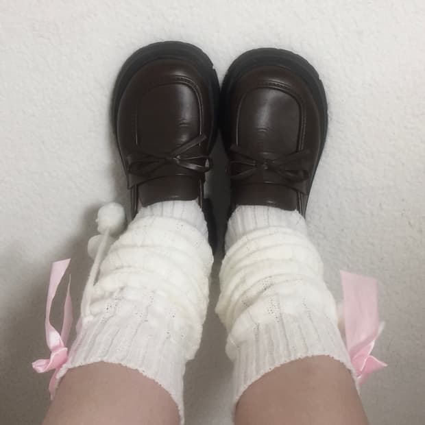 빈티지 리본 폼폼이 레그워머