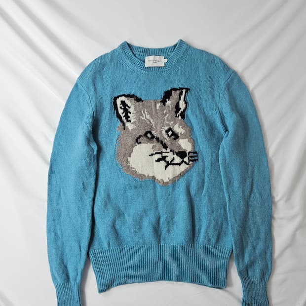 메종키츠네 빅로고 폭스헤드 스카이블루 니트 S