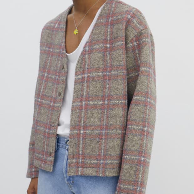 크러쉬어게인 체크 트위드 가디건 free size