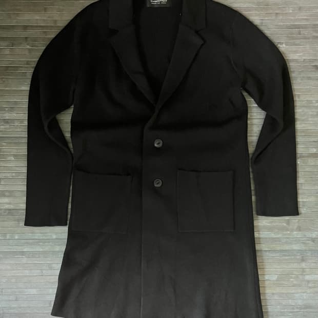 Long collar black wool cardigan