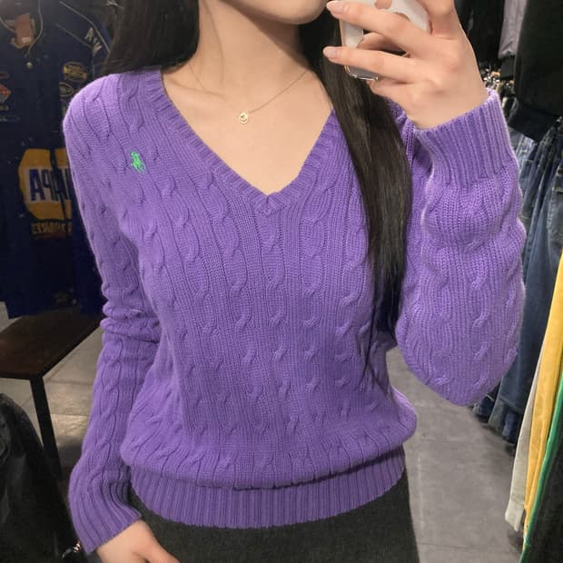[IM]  폴로 랄프로렌 스포츠 케이블 브이넥 니트 퍼플