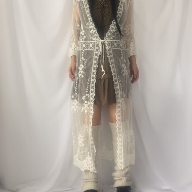 Lace see through long cardigan
