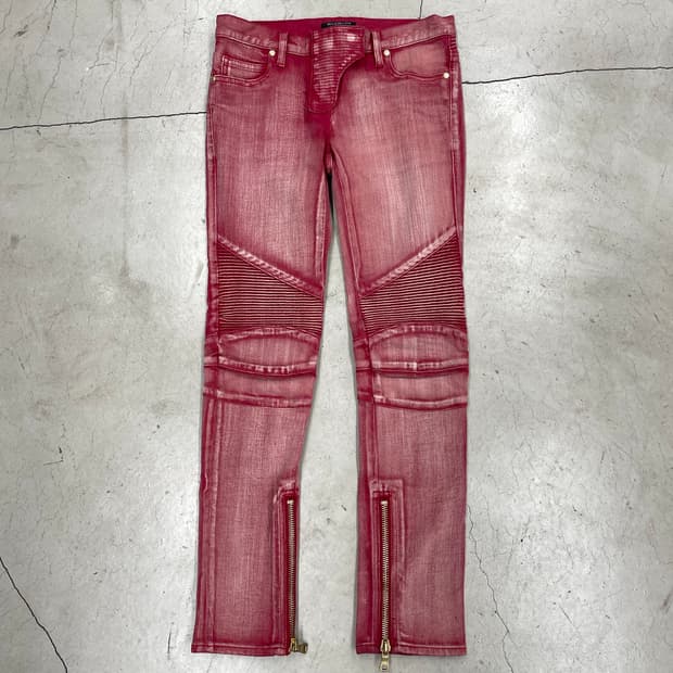 Balmain 2013 Red Washed Biker Pant (34)