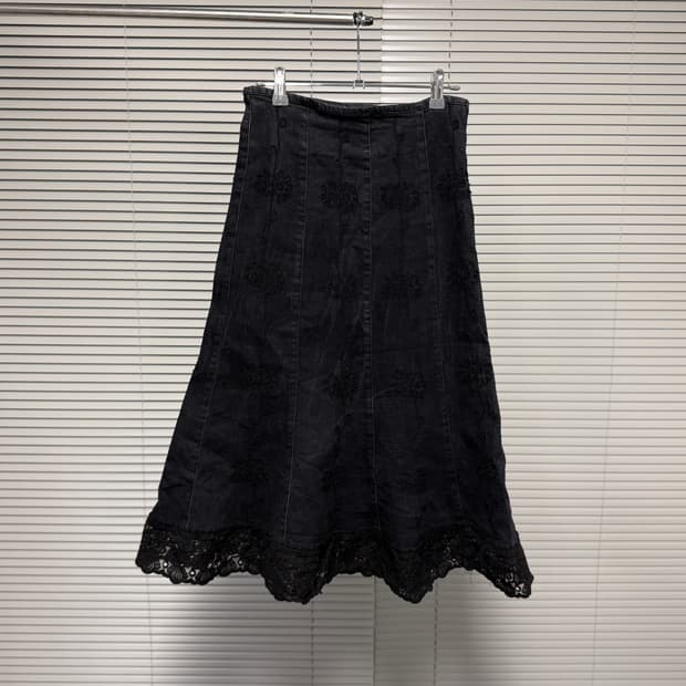 빈티지 자수 데님 스커트