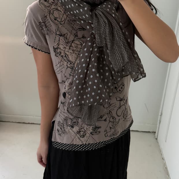 일본빈티지 모리 브라운 도트 머플러