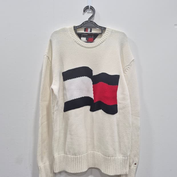 타미힐피거 니트 플래그 빅로고 포인트  울 스웨터 아이보리 남성 95