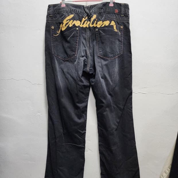 EXR 올드스쿨 가죽벨트고리 레터링 흑청바지