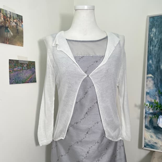 white one-button summer cardigan