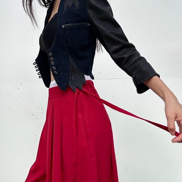 DIESEL BLACK GOLD crop denim & lamb jk